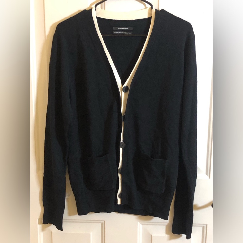 Club Monaco Black Cardigan with Cream Trim